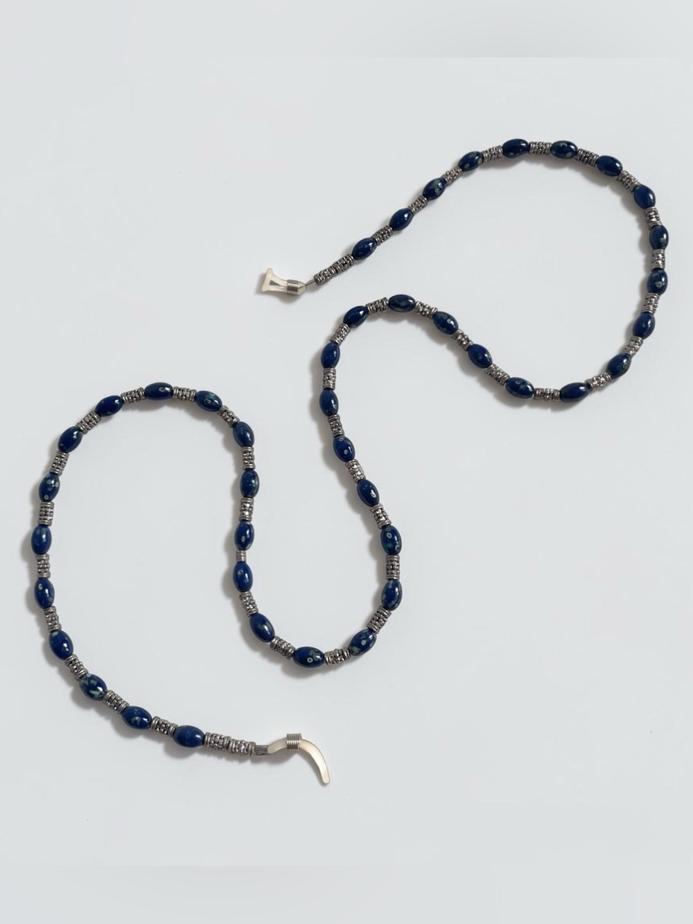Vintage Blue Beaded Glasses Chain with Silver Tone Spacers